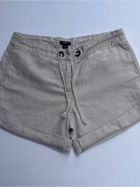 J.Crew Woman’s City Fit Beige Linen Pull On Safari Shorts Cuffed Hems size 8